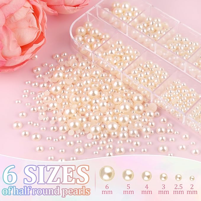 Flatback Pearls for Crafting with 3Pcs 10ml B7000 Jewelry Glue, 1 Box of Half Round Beige Pearls, Bedazzling Beads for DIY Crafts Clothing Tumblers Shoes Embellishment Nail Art