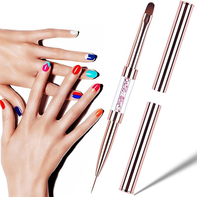 1Pcs Dual-ended Nail Design Brushes Rhinestone Handle Nail Art Liner Brush UV Gel Nail Polish Brush Rose Gold