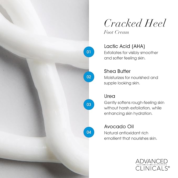 Advanced Clinicals Cracked Heel Foot Cream Skin Care Moisturizer Lotion For Feet W/Shea Butter | Helps Heal Cracked Skin, Rough Spots, Calluses, & Dry Skin | Foot Lotion | Hand Lotion| Large 8 Fl Oz