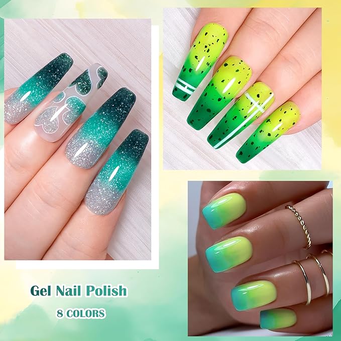 MEET ACROSS 12PCS Color Changing Gel Nail Polish Set Blue Green Mood Temperature Change Nail Polish Eggshell Gel Polish Set Nail Art Design 8 Colors