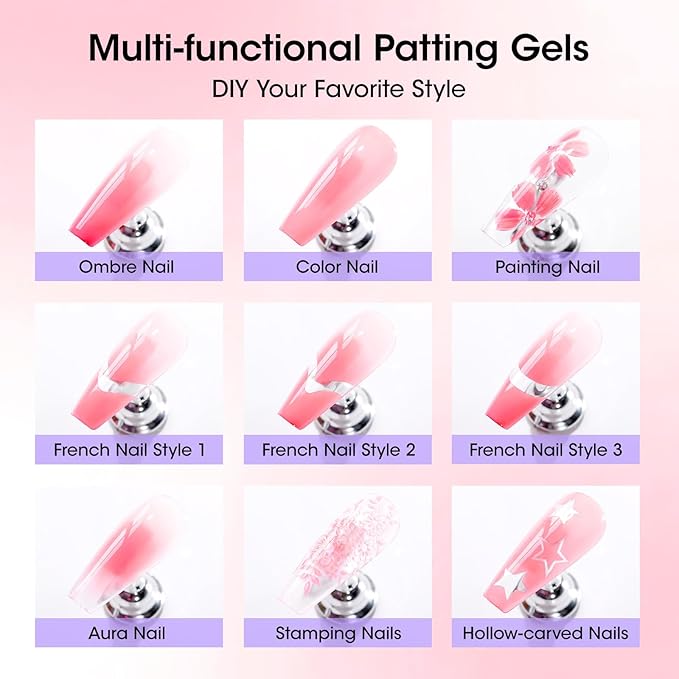 GELLEN Pink Patting Gel Polish, Valentine's Gift for Her, Ombre Gel Nail Polish, Gradient Painting for Aura Nails, French Nail Art, Pat Paint for Drawing with Silicone Brush & 36pcs French Tip