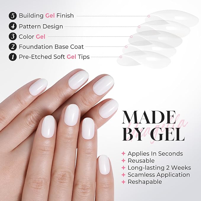 UNA GELLA 32Pcs Soft Gel Press on Nails Oval - 16 Sizes Milky White Round Glue on Nails, Reusable Solid Color False Nails, Full Cover Acrylic Nail Kit for Women DIY Home Manicure