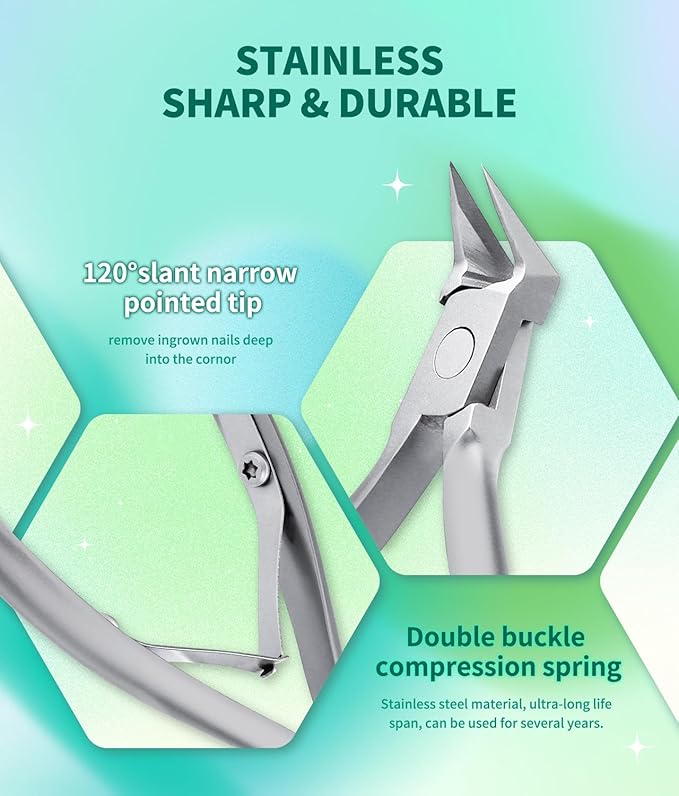 Toenail Clippers - Straight Slanted Blade for Ingrown and Thick Nails, Light Weight Sharp Pointed Tip Toe Nail Cutter, Stainless Steel Heavy Duty Podiatrist Tools for Seniors Men (Silver)