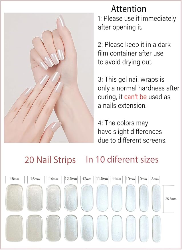 Semi Cured Gel Nail Strips, Glazed Donut, White 20pcs Adhesive UV Sticker, Wraps for Home Manicure DIY