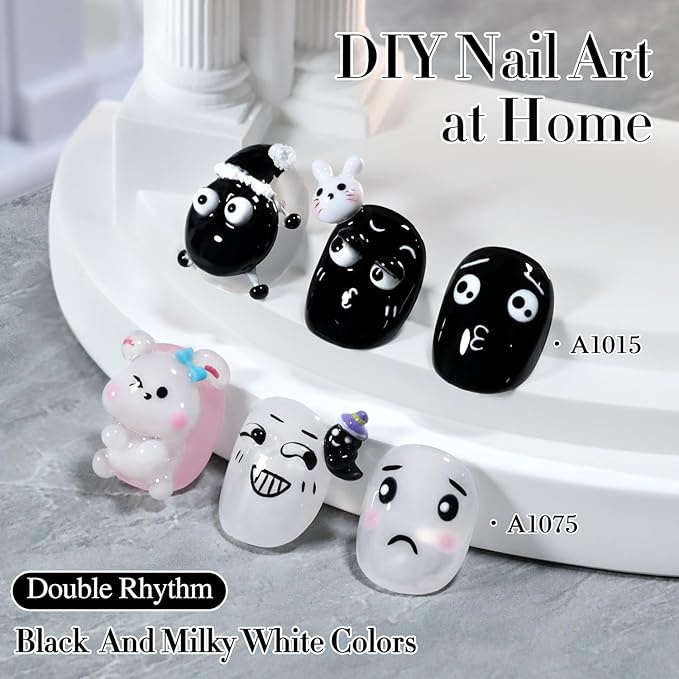 Double Rhythm 2 Pcs 15ml UV Gel Polish Set Pure White And Black Color Gel Nail Polish Kit Nail Art Salon DIY (Black and Milky White-A1015+A1075)