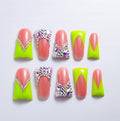 10 Pieces Luxury Acrylic Press On Nails Long Handmade Duck Nails, Green Thickened False French Nails, With Bling Rhinestones And Y2K Princess Vibes, Reusable Acrylic Nails (M)