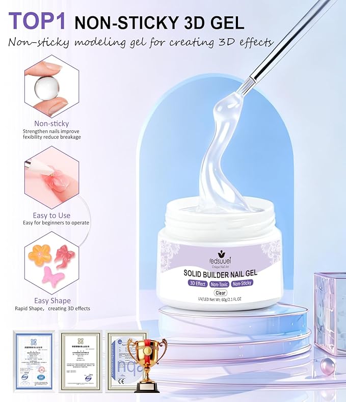 Clear 3D Nail Gel LEDSUUEI: 60g Solid Nail Glue Gel Non-Sticky Molding Gels for Nails White Sculpting U V LED Soak Off Gels for Carving