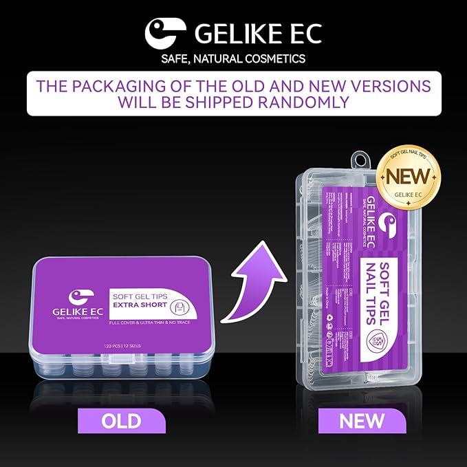 Gelike ec Short Almond False Nail Tip Kit, Soft Gel Full Cover Press on Nail Tips, Clear Gelly Tips Pre-Buff PMMA,12 Sizes- 120PCS