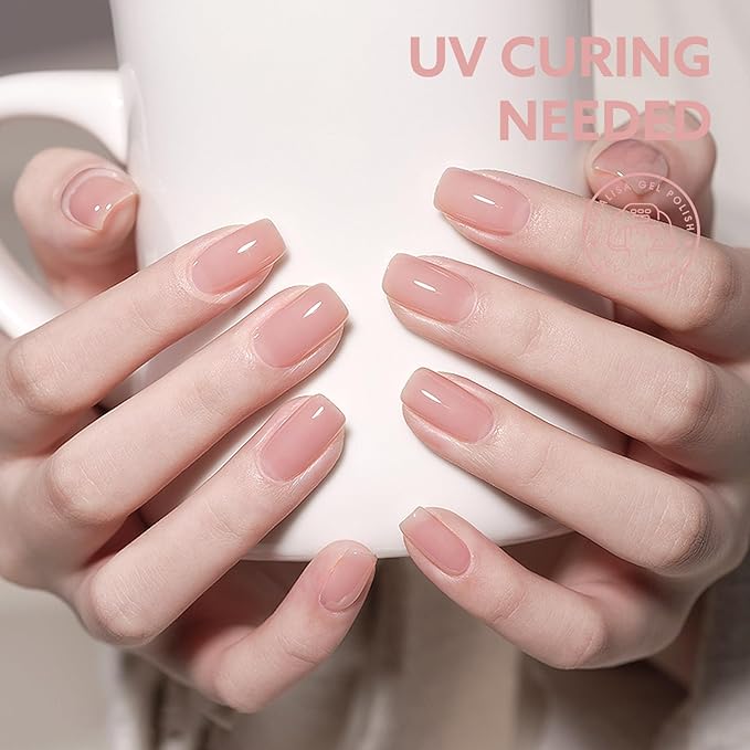 CANNI Jelly Pink Gel Nail Polish, 1Pcs Jelly Nude Pink Gel Polish Sheer Clear Light Pink Gel Polish Translucent Color Nail Polish Gel Soak Off U V Gel Nail French Nail Manicure Salon DIY