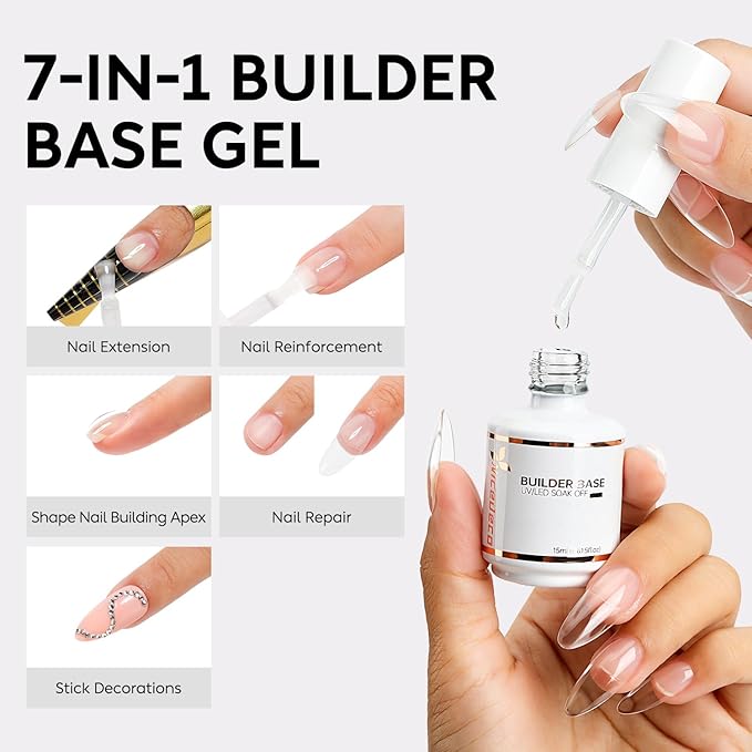 Nicedeco Hema Free Builder Nail Gel Polish 15ML 7 in 1 Clear Base Cruelty Free Vegan Strengthener Gel Hard Gel Extension