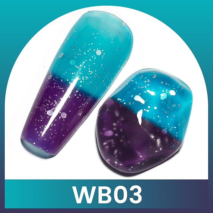 YTD Likomey Color Changing Gel Nail Polish,15ml Turquoise To Deep Blue Chunky Glitter Mood Temperature Change Colors Thermal Ombre Salon Home Fall Winter Manicure UV Nails Varnish,WB03