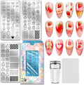 PH PandaHall 3pcs Strawberry Cake Nail Stamping Plate, Sweet Bowknot Nail Art Templates Strawberry Desserts Stainless Steel Image Plate Art Stencils with Tool for DIY Manicures Salon Design