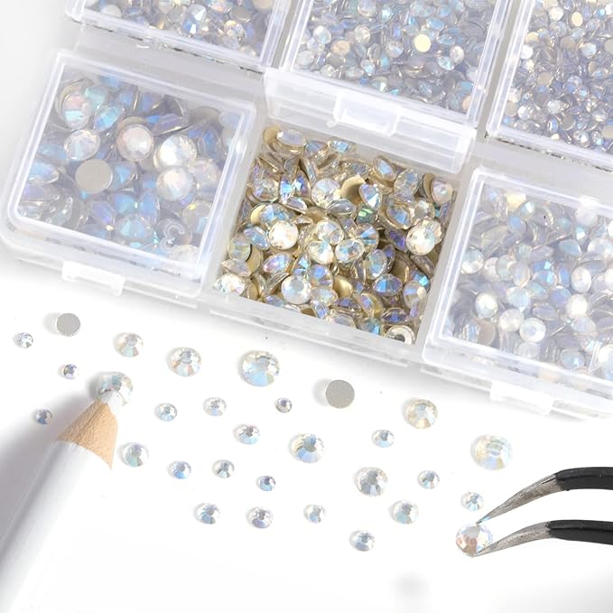 Beadsland 4300pcs Flatback Rhinestones,Glass Rhinestones Nail Gems Round Crystal Rhinestones for Crafts,Mixed 6 Sizes with Picking Tweezers and Wax Pencil Kit, SS6-SS20,Blue Moonlight