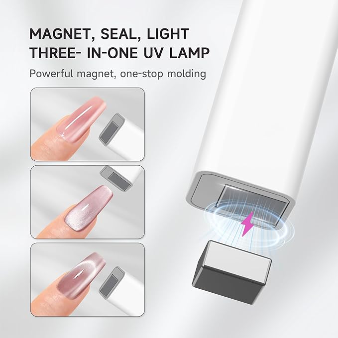 Handheld UV Nail Lamp for Gel Polish,Portable Mini Red Light with LED,Cordless Rechargeable USB Dryer,at-Home Manicure Salon Tool with Fingernail Curing,Nail Stamping & Cat Eye Magnet (White)