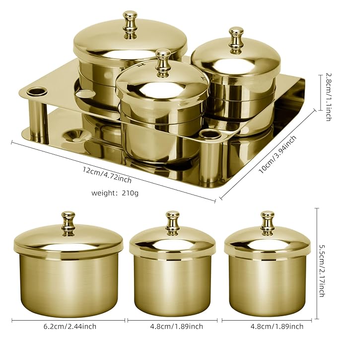 Acrylic Liquid Container 3 PCS Stainless Steel Acrylic Liquid Powder Cup with Lids Dappen Dish Nail Powder Holder Container Nail Art Equipment Tools for Nail Design Tools (Gold)