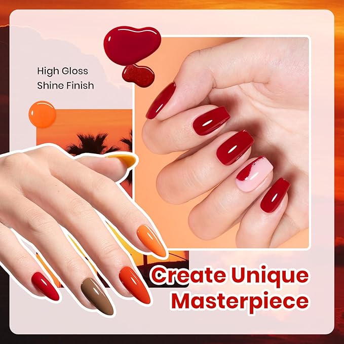 Beetles Hema- Free Gel Nail Polish Set - 6 Colors 15ML Burgundy Brown Dark Red Yellow Light Orange Gel Polish Kit Soak Off UV LED Hema Free DIY Home Salon Gift for Women Autumn Dusk