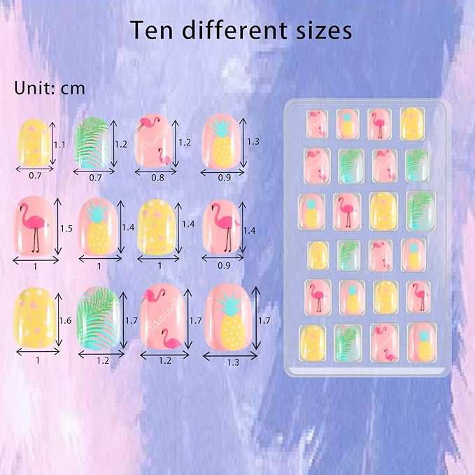 SIUSIO 120 Pcs 5 Pack Children Acrylic Fake Nails Press on Cute Pre-glue Full Cover Glitter Gradient Color Rainbow Short Kids Stick On False Nail Art Kits Set for Kids Little Girls -Colorful Summer
