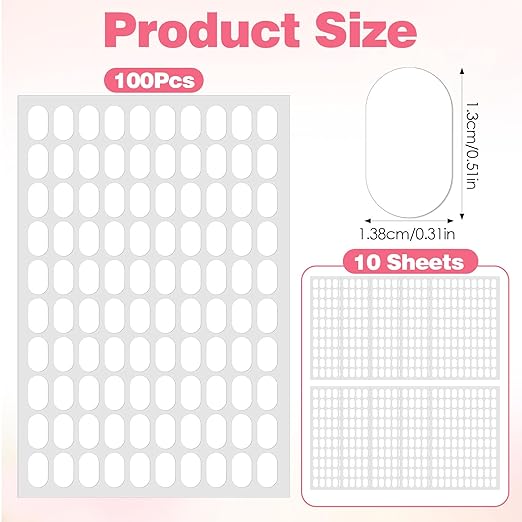 1000PCS False Tip Double Sided Adhesive Nail Tape, Pre-Cut 0.6×0.4in Clear Nail Sticky Tabs Nails Display Strips Adhesive Tabs for Nails Art Display Stand Color Displays Book