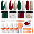 Modelones Christmas Dip Powder Nail Kit, 4 Colors Red Green Gold Glitter Dipping Starter Set with Liquid and Accessories for French Nails Art Salon DIY at Home Manicure