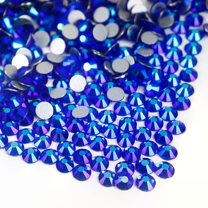 Genie Crystal 1440 PCS Sapphire AB Rhinestones Flatback SS20, 4.8 mm Dark Blue Aurora Borealis Glue on Glass Rhinestones Strass for DIY Crafts, Shoes, Dance Costumes, Tumbler, Bling Decoration