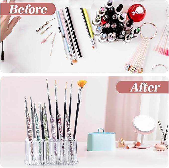 Nail Art Tool Organizer, nail brush holder, nail technician gifts, Storage for Storing Pro Beauty Finger Nailcare Art Kit Tools Makeup Display Case Refillable Container Holder Organization