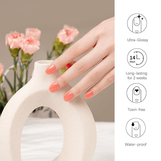 DANNI & TONI Semi Cured Gel Nail Strips Watermelon Red (Coral Delight) Gel Nail Stickers 28 Stickers