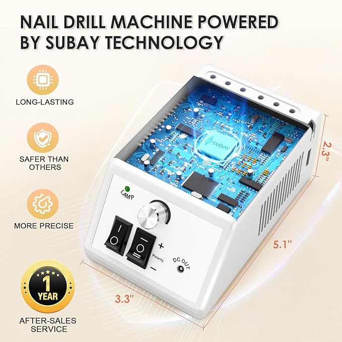 Subay 30,000rpm Efile Nail Drill , Electric Nail File with 106pcs Sanding Bands and Nail Drill Bits Pedicure Manicure Tools for Acrylic Nails,Thick Nails for Nail Salon Supplies Home Use, White