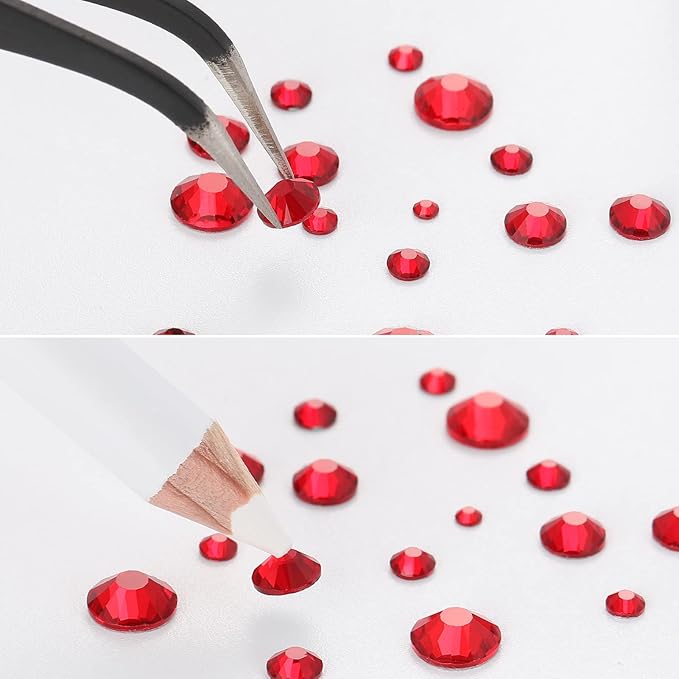 Beadsland Rhinestones for Makeup,8 Sizes 2500pcs Red Flatback Rhinestones Eye Gems for Nails Crafts with Tweezers and Wax Pencil,Siam,SS4-SS30