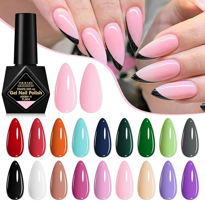 Gel Nail Polish Kit- 18 Trendy Colors Soak Off UV Gel Polish, Long Lasting Chip Resistant & High Shine, DIY Home Manicure & Salon Use, for Women & Teens
