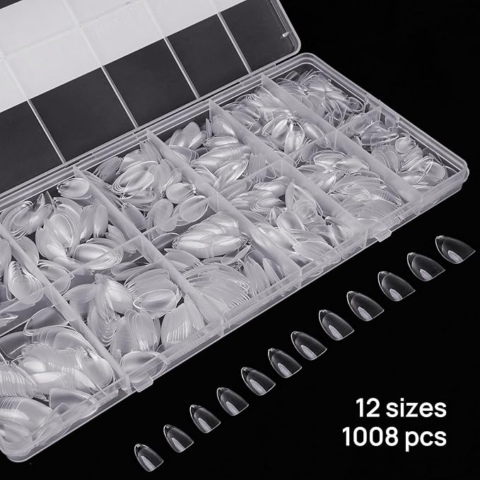 1008pcs Short Almond Shaped Nail Tips Half Matte Full Cover Fake Nails Press On Nails For Acrylic Nails Professional