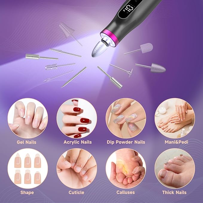 Professional Nail Drill,Electric Nail File kit for Acrylic Gel Nails,Electric Manicure and Pedicure Tools,10 Speeds Nail Care Gift for Trimmer,Grinder,Buffer(Black)