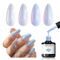 Modelones Pearl Iridescent Gel Nail Polish, 15 ML Shimmer Celestial Blue Mermaid Nail Drawing Glitter Pearlescent Summer Gel Polish Soak Off Led Nail Gel Polish Swirl Shell Thread Effect DIY Mani Gift