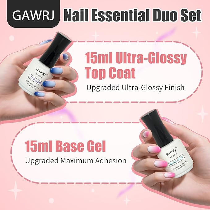 No Wipe Gel Top Coat 2 Packs, High Shine Mirror Finish UV LED Nail Polish, Low Odor Nail Care, 15ml Each - Professional Long Lasting Glossy Seal for Manicure