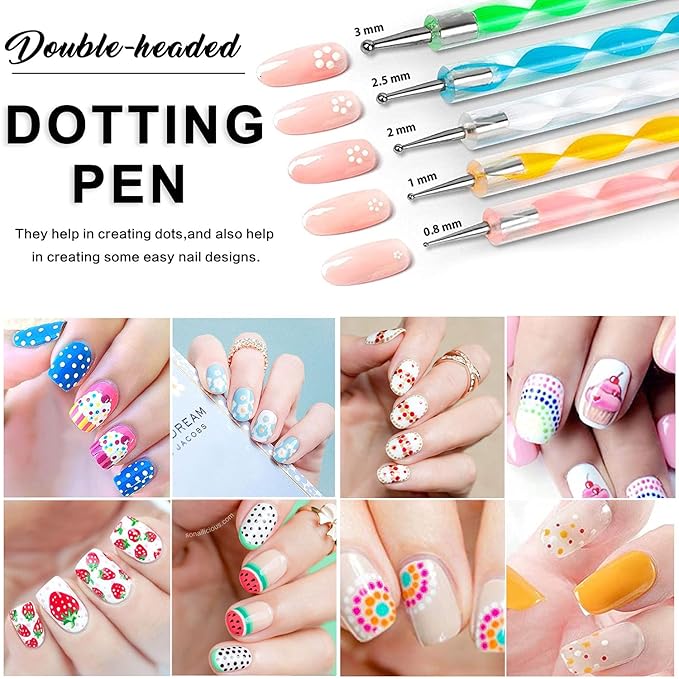 AIBEE 20pcs Nail Art Design Tools, 15pcs Brushes Kit with 5pcs Dotting Pens, PINK