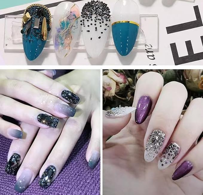 3D Nail Caviar Beads for Nail Art Metal Mini Nail Ball Beads Nail Studs DIY Decorations Accessories (Gun Black and Black)
