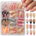 French Gel Nails - Colorful French Tip Press on Nails, Almond Press on Nails, Glossy Skin Tones Medium False Nails 288pcs -12 Sizes Artificial Fake Nails Stick on Nail for Women Manicure