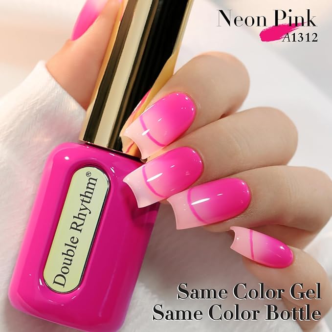Double Rhythm 0.50 OZ Gel Polish Same Color Same Bottle Golden Round Hema Free Neutral Natural Milky 15 ML Jelly UV Polish Art DIY at Home (Hot Pink-C1312)