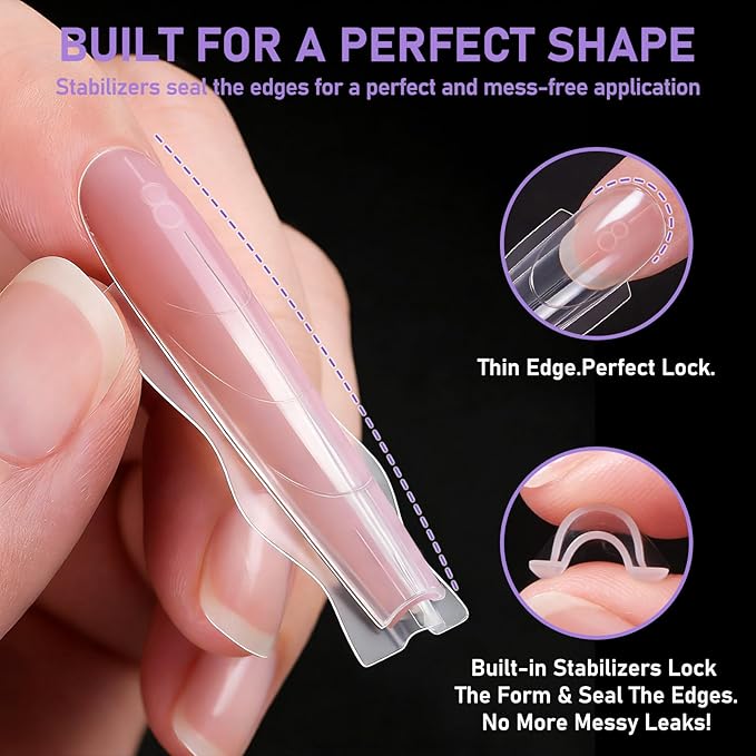 TOROKOM Sandwich Nails Dual Forms - 240Pcs Dual Forms for Builder Gel & Poly Gel 15 Sizes Trapezoidal Nail Mold for Quick Nails Extension, No Paper Forms Needed, Salon Nail Art Tools
