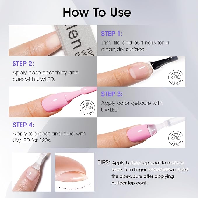 GELLEN 4 in 1 Builder Nail Gel & Gel Top Coat in a Bottle, 20ml Amethyst Builder Top Coat for Apex Building, 3D Nail Arts and Chrome Nails