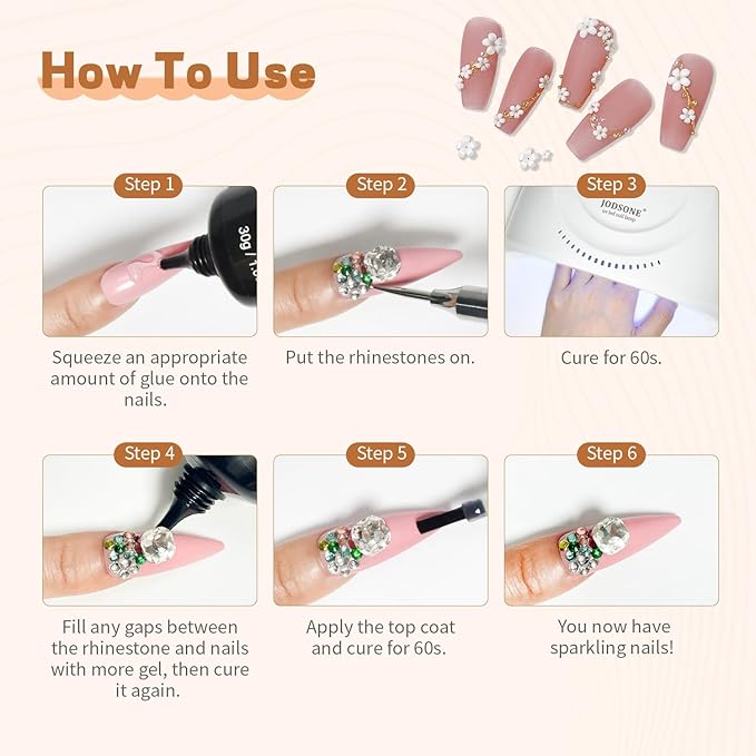JODSONE 30g Super Strong Gel Rhinestone Glue for Nail Charm, 3D Bling Decoration Art - Cured Need Beauty Gift