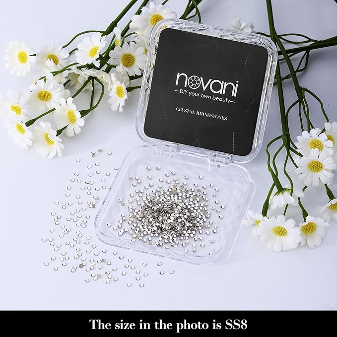 Novani 500pcs Clear Rhinestones Flat Back Round Rhinestone Style 2088 Sparkly Crystal Gemstones for Nail Art and Crafting,SS8(2.3-2.5mm