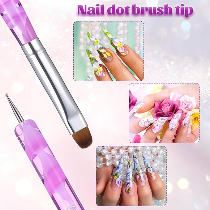 4 Pcs French Gel Nail Brush, French Gel Acrylic Nail Art Brush with Dotting Tool, Professional Manicure Tool for Extension Gels Nails Detailed Designs DIY Nails Salon (10# 12# 14# 16#)