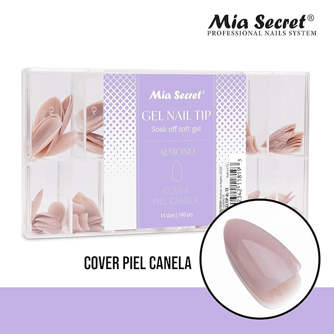 Mia Secret Soak off Soft Gel Nail Tip MADE IN USA for Salon and DIY (Cover Piel Canela, Almond)