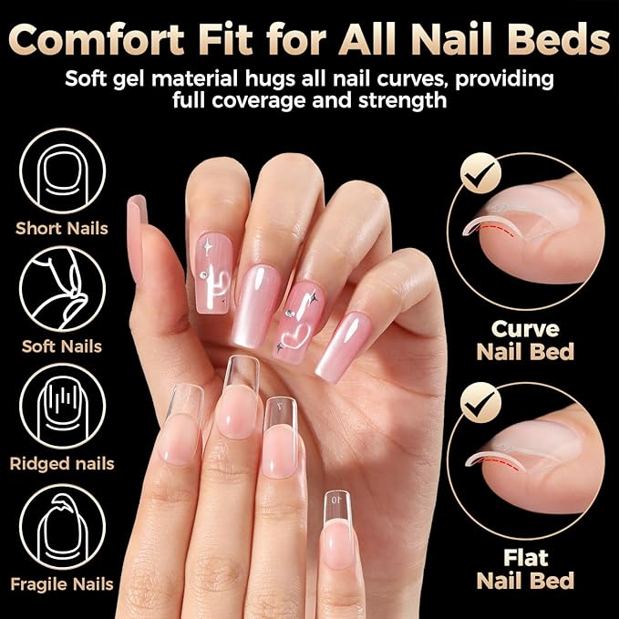 Medium Square Nail Tips: 504pcs Tri-Layer Core Square Press on Nails, 12 Sizes Pre-Etched Gel Nail Tips Clear Full Cover Fake Nails Salon Home DIY Extension for Flat & Natural Nail Beds