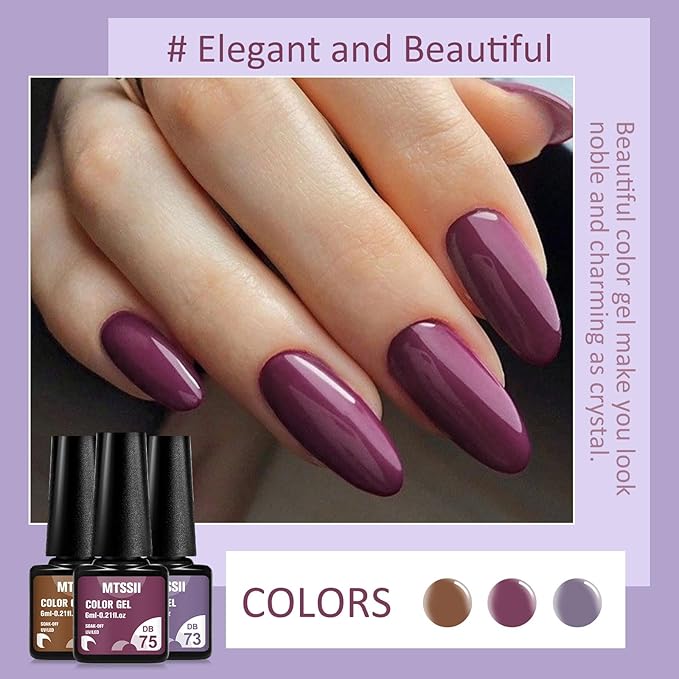 MTSSII Fall Winter Gel Nail Polish Set 8 Colors Brown Red Grey Gel Polish Purple Pink Glitter Soak Off Nail Art Manicure Kit DIY Salon No Wipe Holiday Gift