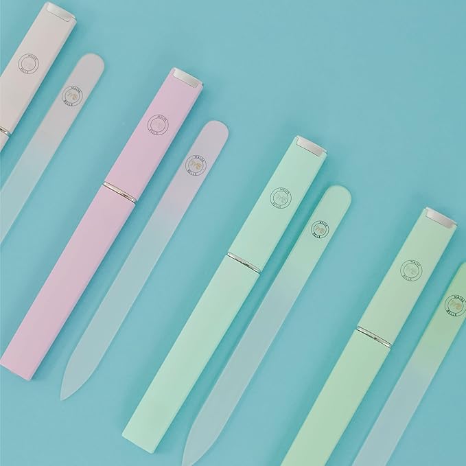 Malva Belle Best Crystal Glass Nail File for Women - File & Travel Case Set - Heavy Duty for Natural Nails, Gel - Professional Nail Shaper – Nail Care Essentials - Pastel Green 3mm