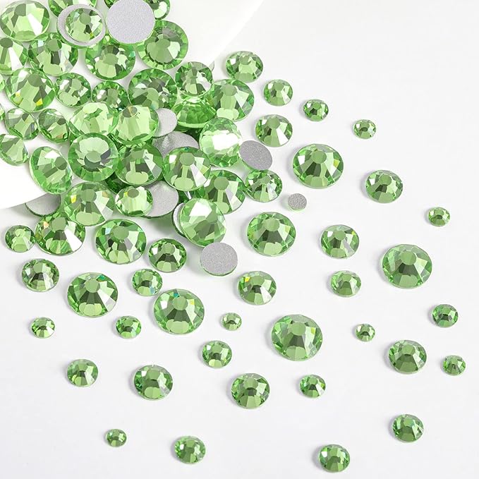 Beadsland Rhinestones for Makeup,8 Sizes 2500pcs Light Green Flatback Rhinestones Face Gems for Nails Crafts with Tweezers and Wax Pencil,Peridot,SS4-SS30