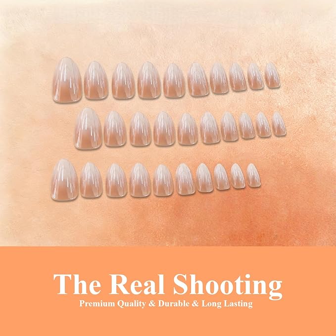Chrome Ombre Pink Press on Nails Short Almond, Glazed Cute Fake Nails with Sparkle Mirror Design, Shiny Glitter Glue on Nails Stiletto, Gradient White Pink Gel Nail Press ons with Glue 30 Pcs
