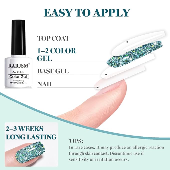 RARJSM Dark Blue Reflective Glitter Gel Nail Polish Holographic Rainbow Iridescent Sparkle Flash Diamond Shimmer LED UV Soak Off Gelpolish Nail Art Manicure Salon DIY at Home 1pcs 7.5ml