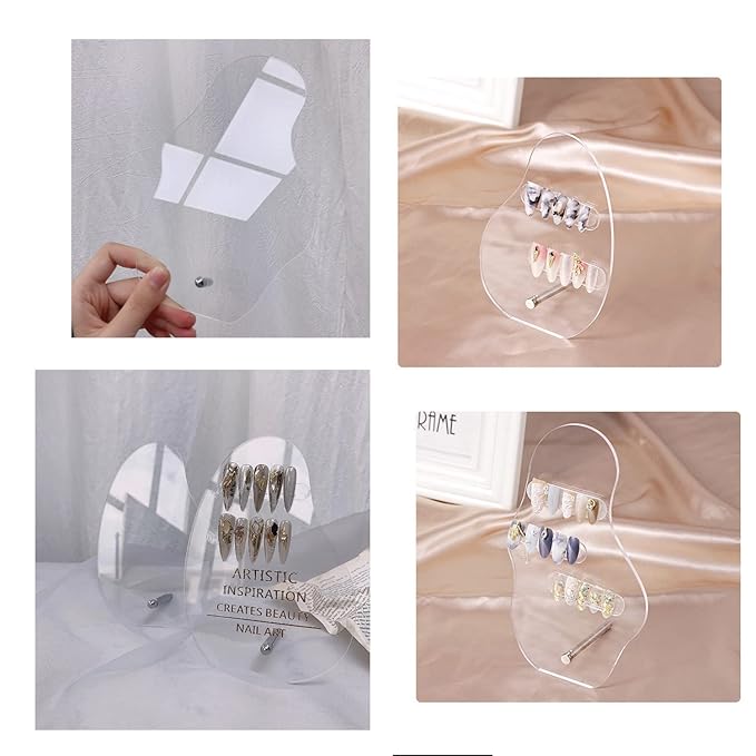 2pcs Irregular Nail Art Display Stand Set,Clear Nails Charms Display Tips Boards Nails Colors Sample Display Stand with 20pcs Nails Tips And Double Sided Tapes for Salon Nails Art Practice